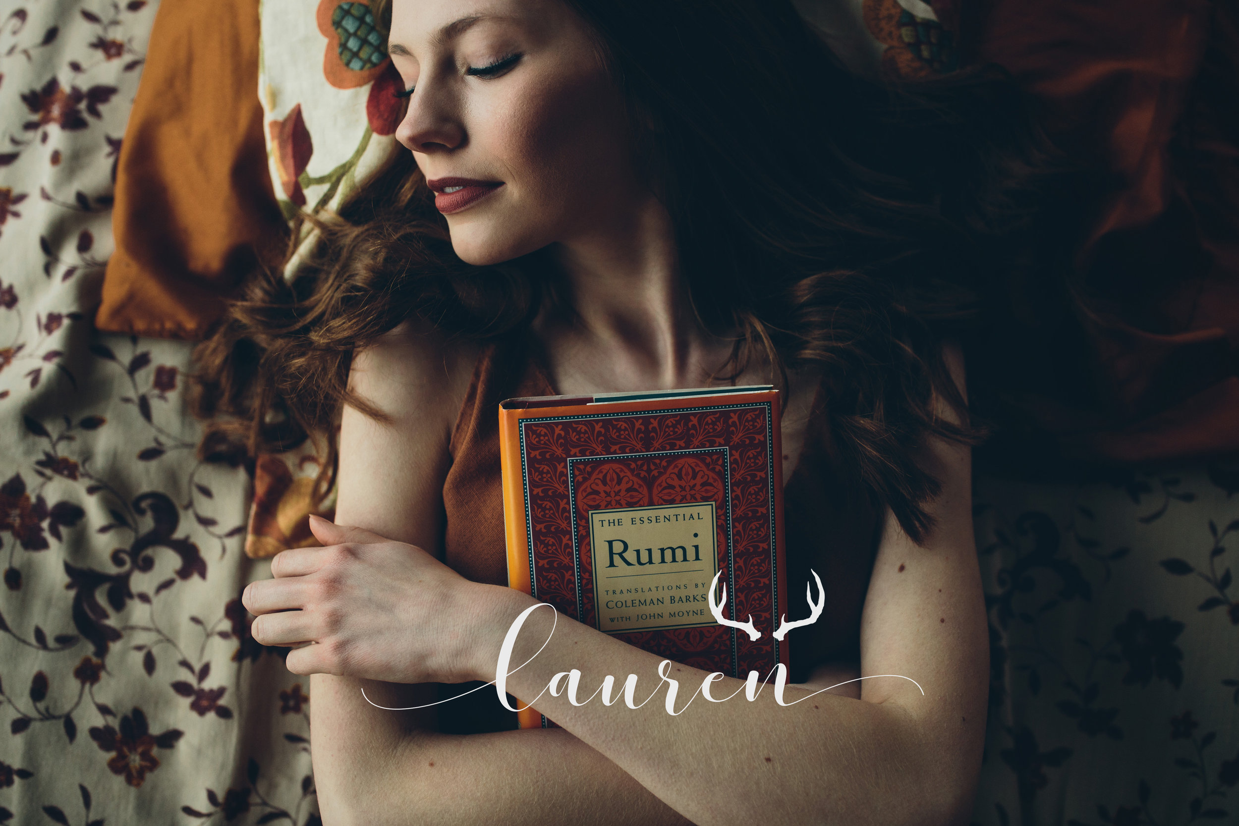  A boho, editorial senior portrait session taken in an airbnb with a Rumi book. 
